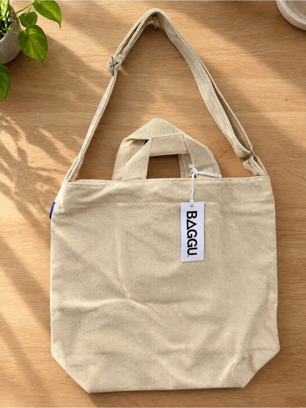 BAGGU Natural Canvas Tote in Beige NWT